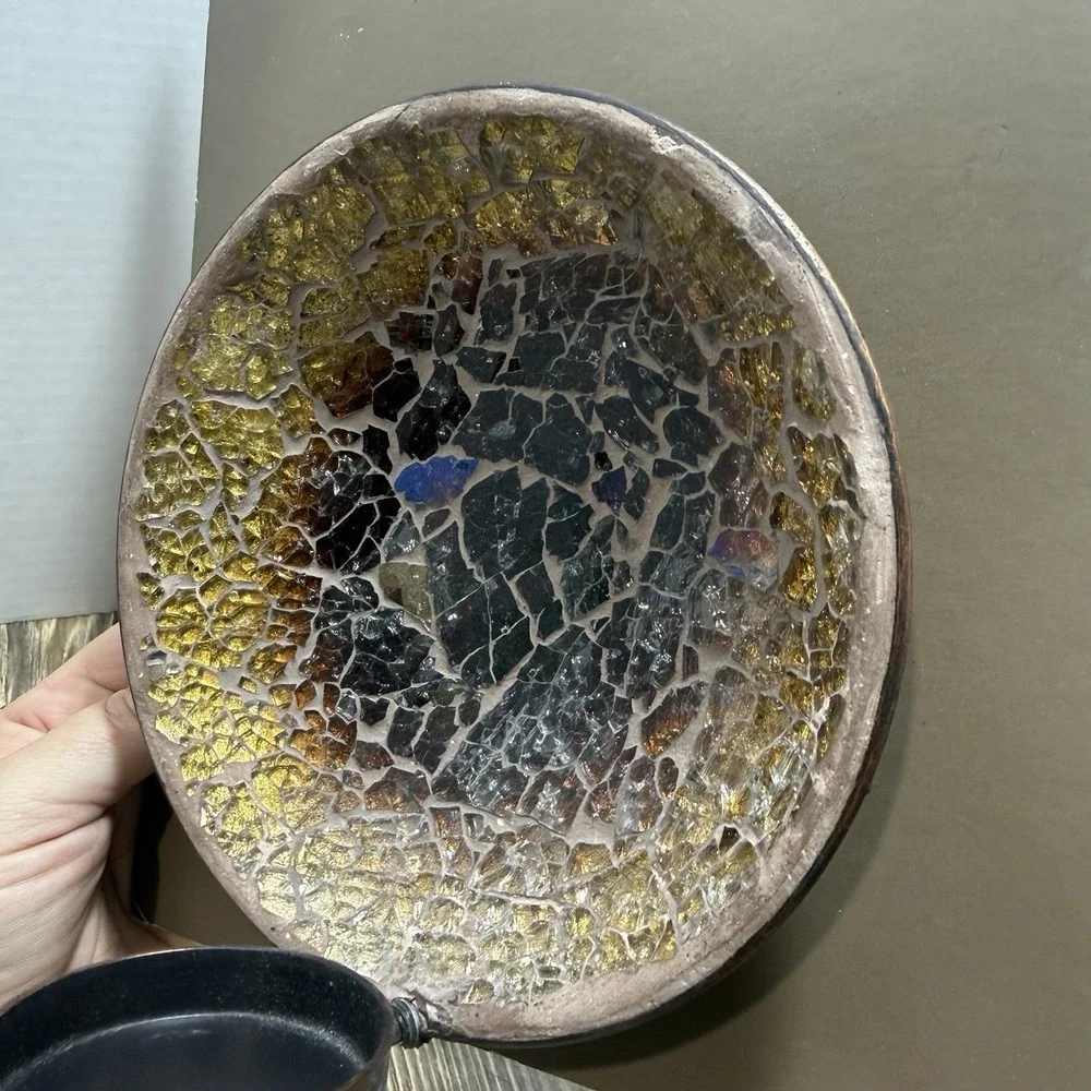 PIER ONEMosaic Round Crackle Gold Tan Glass and Metal Wall Sconce Candle Holder